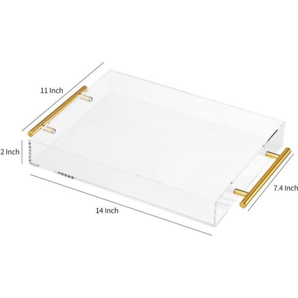 Clear Acrylic Lucite Serving Tray with Metal Handles,No Need to Assemble,11x14 - Picture 2 of 8